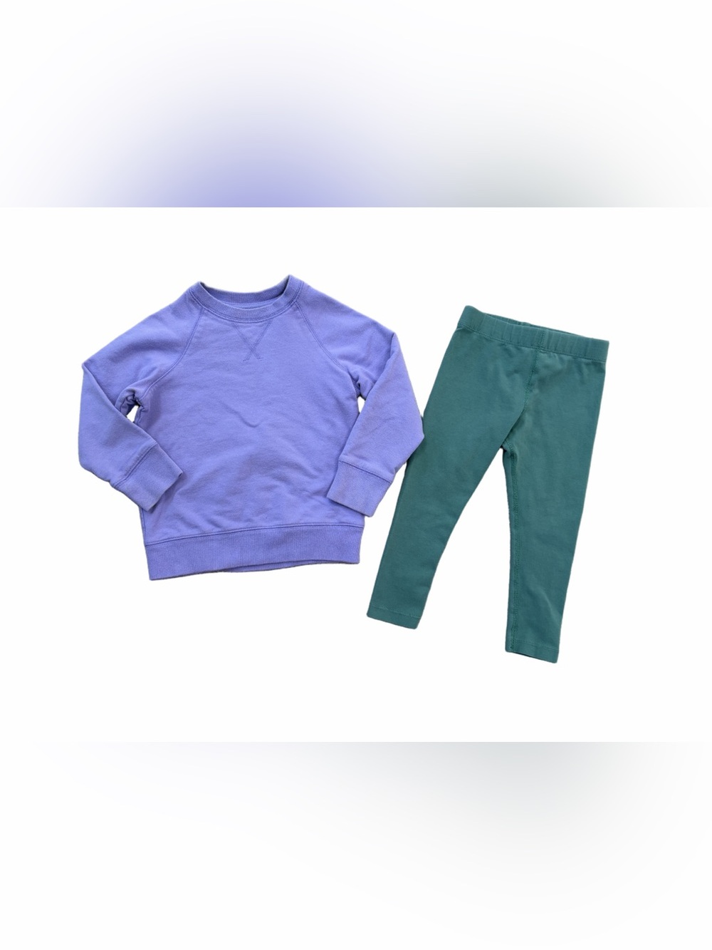 Primary Size 2 Purple Crewneck Sweatshirt and Green Leggings Outfit Bundle